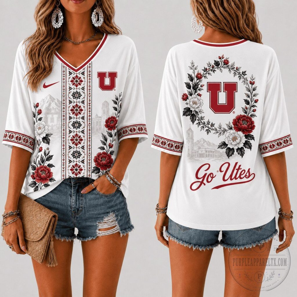 Utah Utes Women's Floral V-Neck Short Sleeve T-Shirt Utah Utes Women's Floral V-Neck Short Sleeve T-Shirt