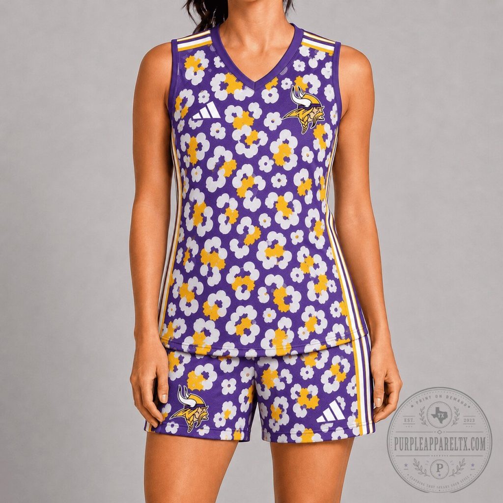 Minnesota Vikings Premium NFL Floral Leopard Gameday Tank Top & Shorts Set NY Minnesota Vikings | Premium NFL Floral Leopard Gameday Tank Top & Shorts Set NY