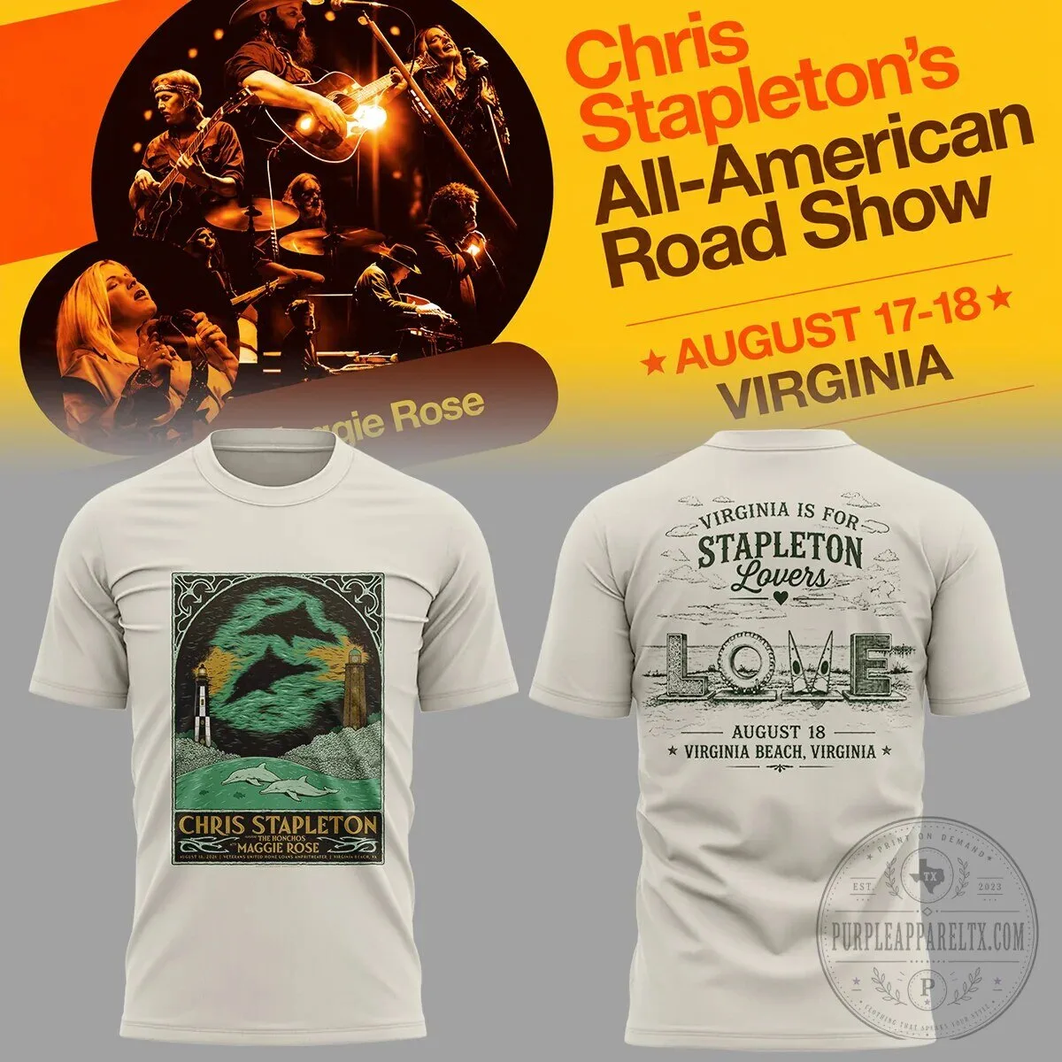 Chris Stapleton All-American Road Show Virginia Beach Concert T-Shirt 1 Chris Stapleton All-American Road Show Virginia Beach Concert T-Shirt