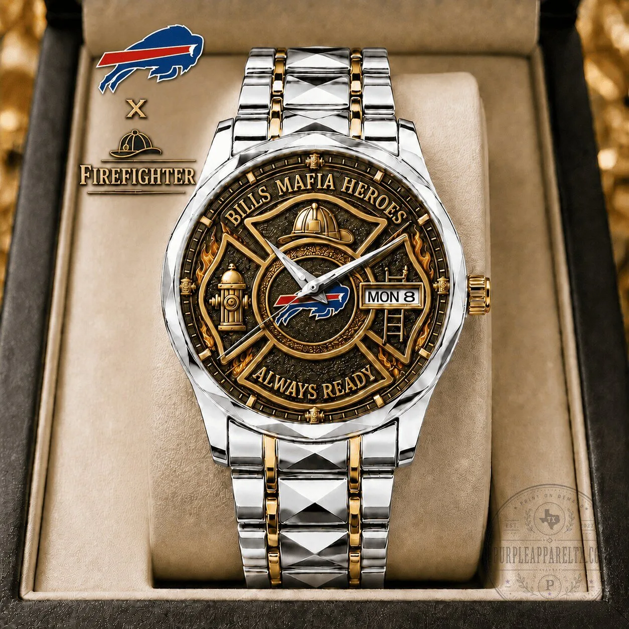 Buffalo Bills Firefighter Always Ready Heroes Stainless Steel Wrist Watch