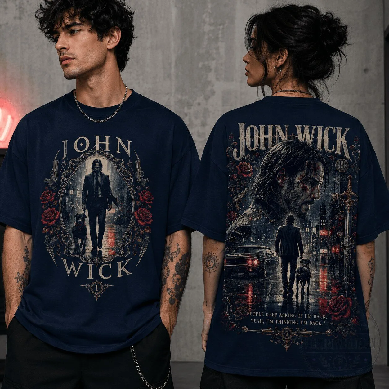 John Wick Noir Rose Graphic T-Shirt for Action Movie Fans
