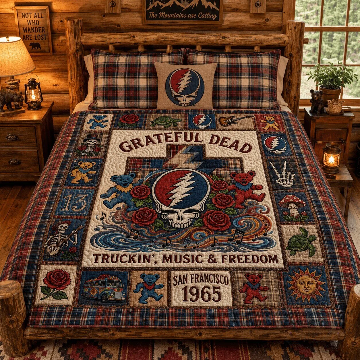 Grateful Dead Truckin' Music and Freedom Quilt Blanket
