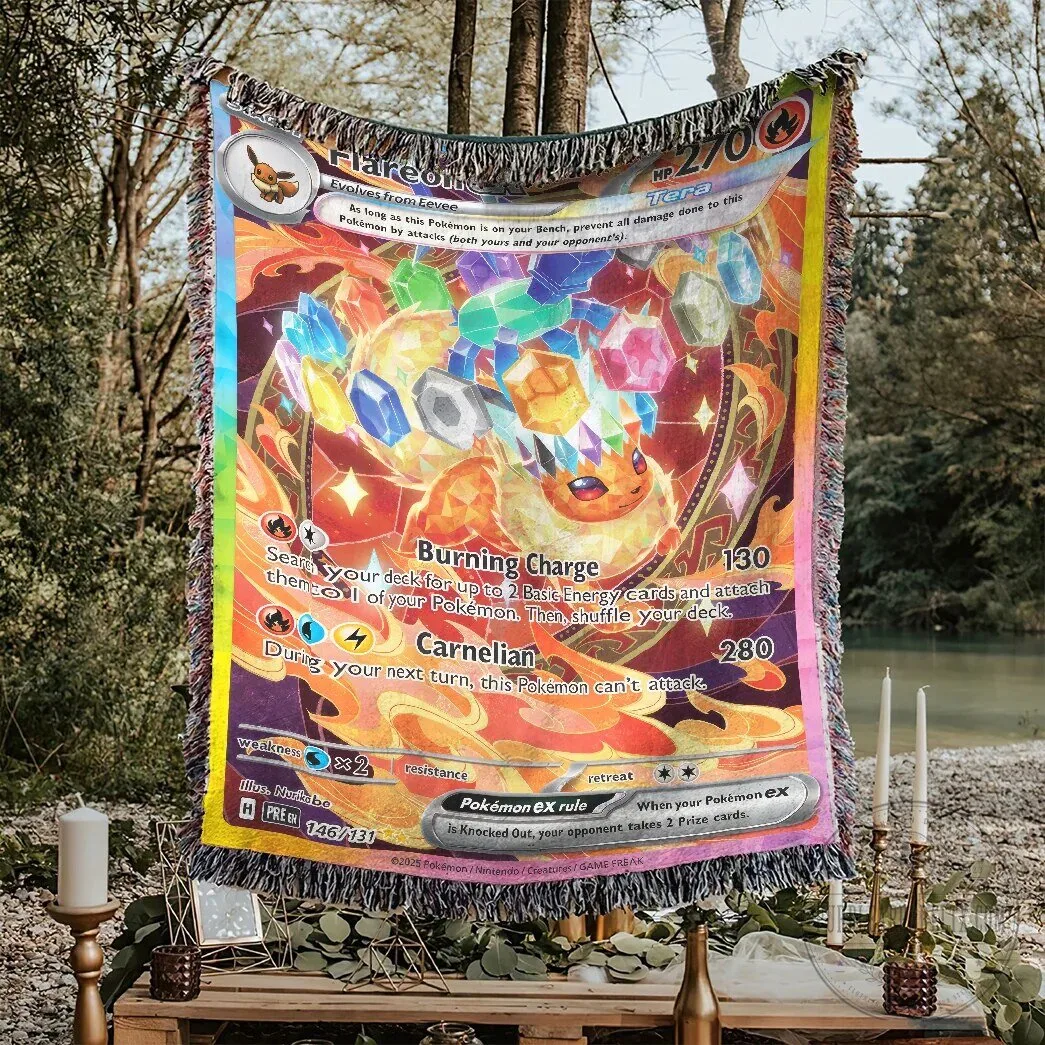 Pokemon Flareon EX Tera Burning Charge Card Woven Blanket