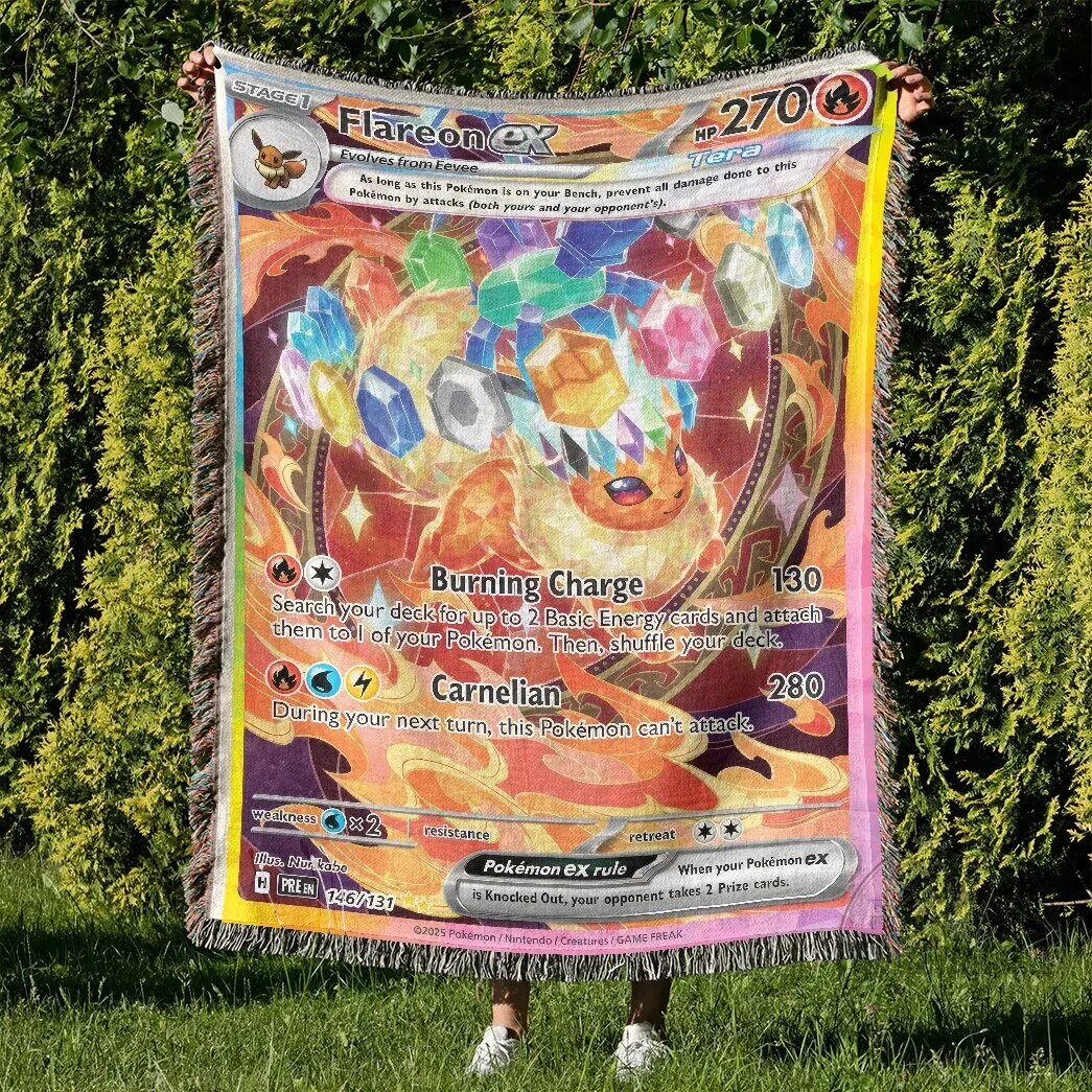 Pokemon Flareon EX Tera Burning Charge Card Woven Blanket 9 Pokemon Flareon EX Tera Burning Charge Card Woven Blanket
