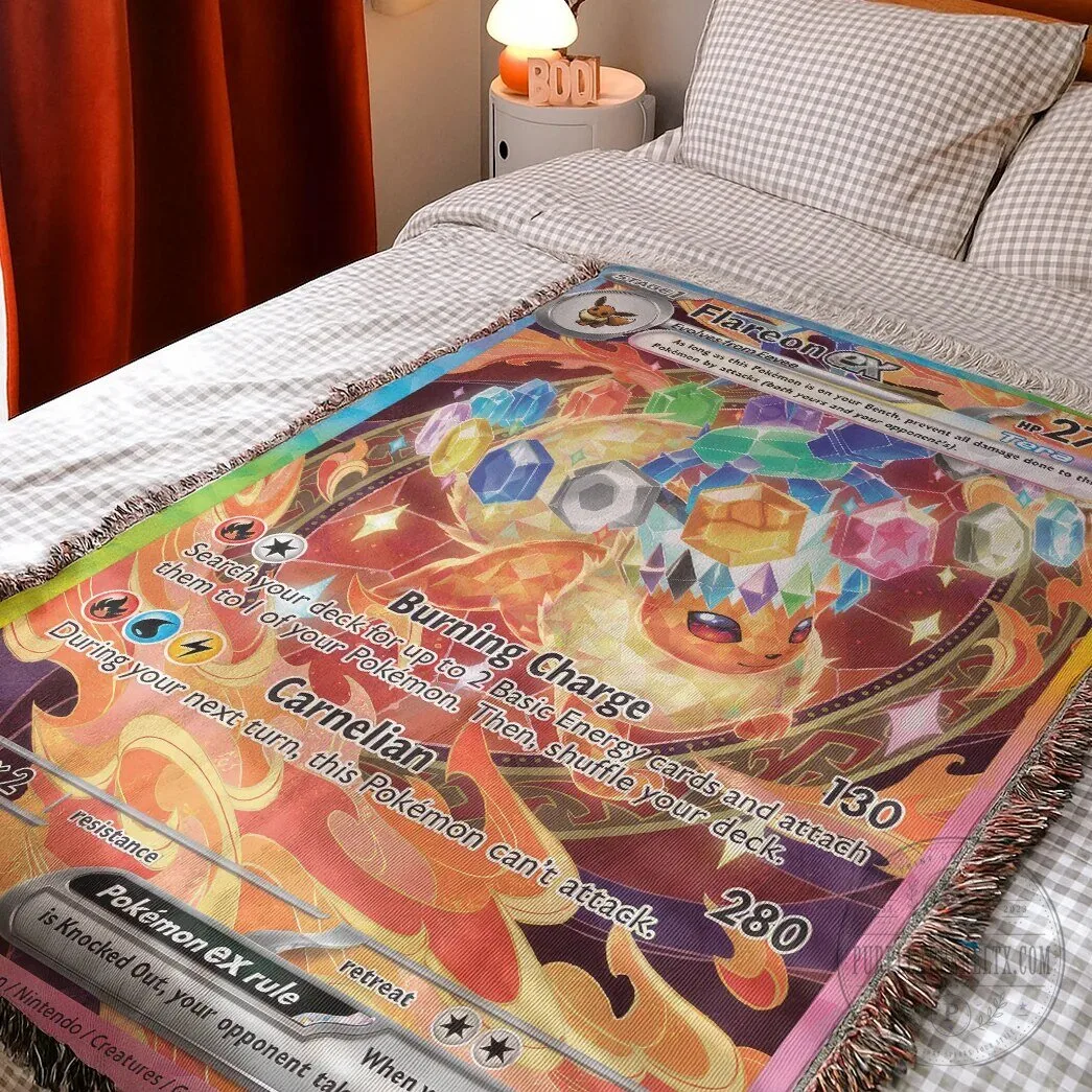 Pokemon Flareon EX Tera Burning Charge Card Woven Blanket 10 Pokemon Flareon EX Tera Burning Charge Card Woven Blanket