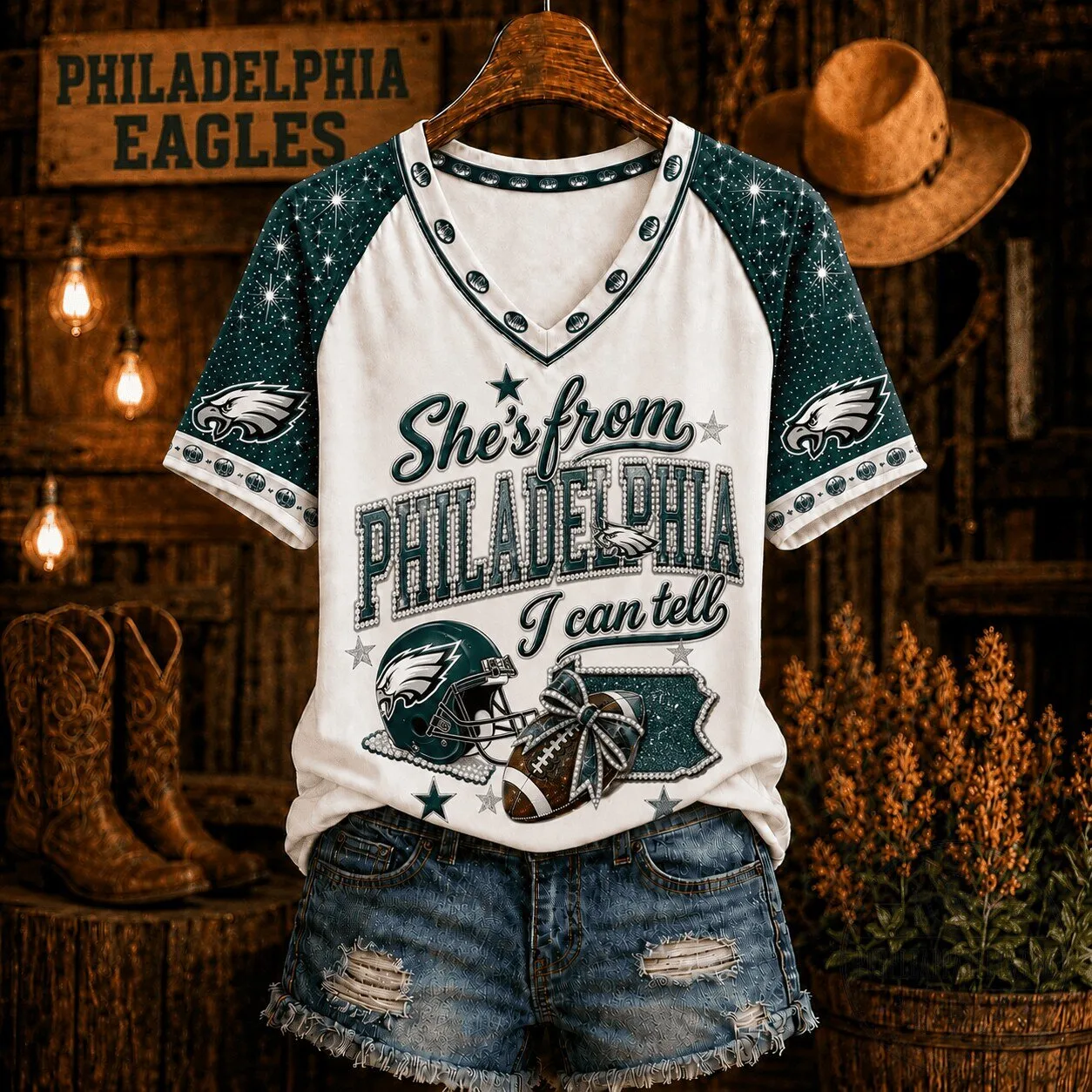 Philadelphia Eagles Football Fan She's From Philadelphia I Can Tell V-Neck T-Shirt
