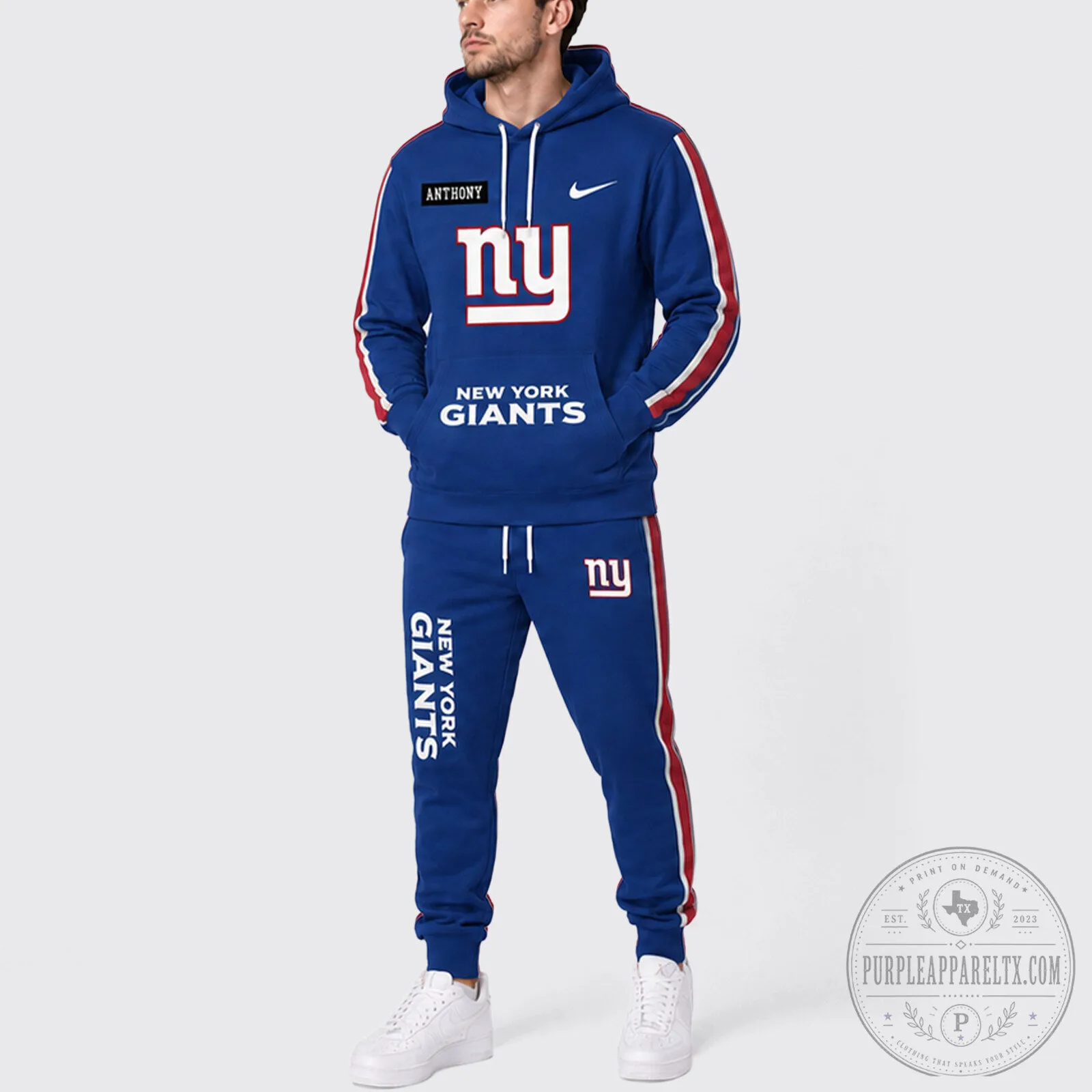 New York Giants NFL Football Team Logo Blue Hoodie and Sweatpants Tracksuit Set 1 New York Giants NFL Football Team Logo Blue Hoodie and Sweatpants Tracksuit Set