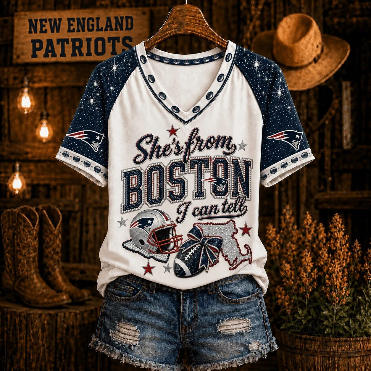 Women's V-Neck T-Shirt - I Can Tell She's From Boston, New England Patriots