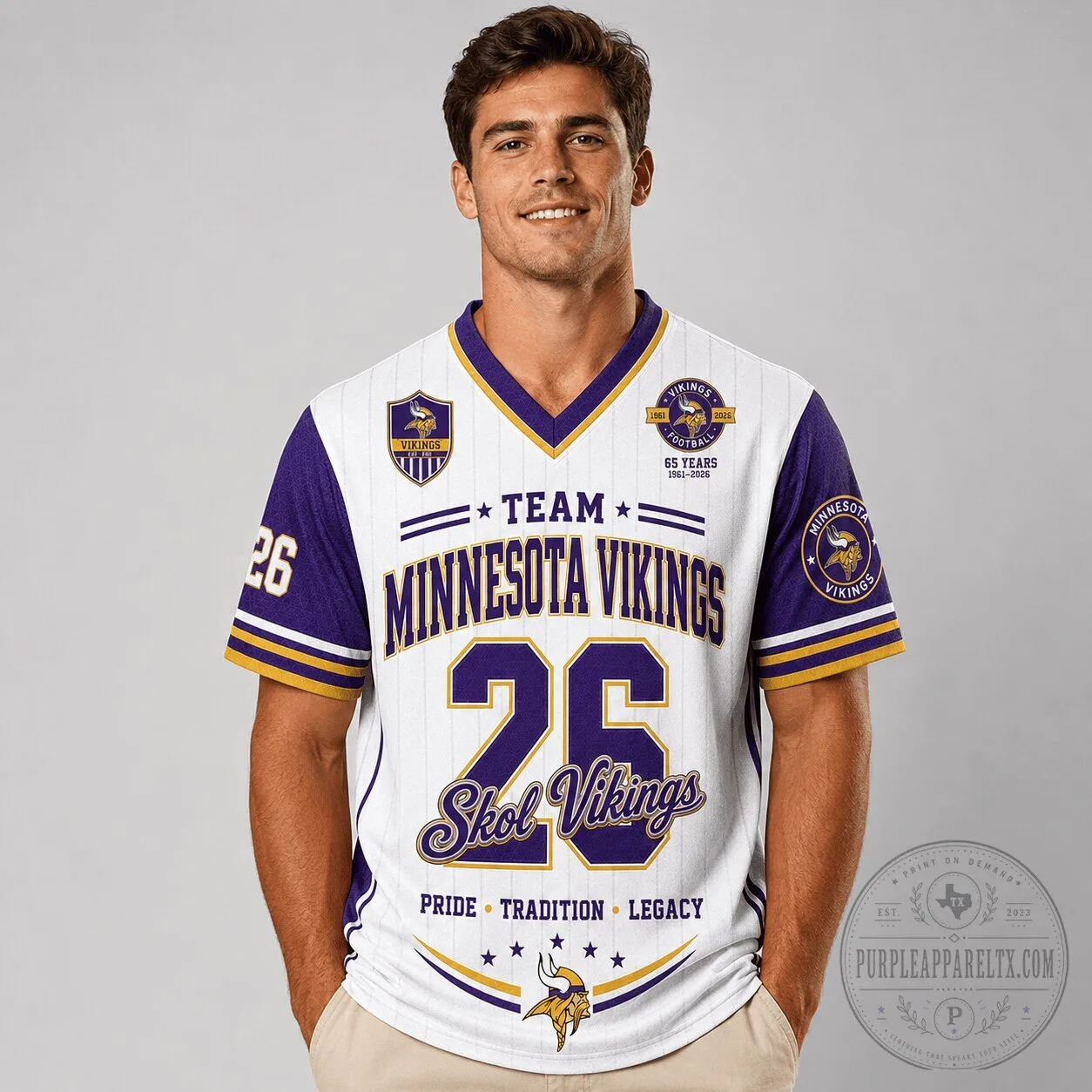 Minnesota Vikings Legacy Pride V-Neck Football Jersey 5 Minnesota Vikings Legacy Pride V-Neck Football Jersey