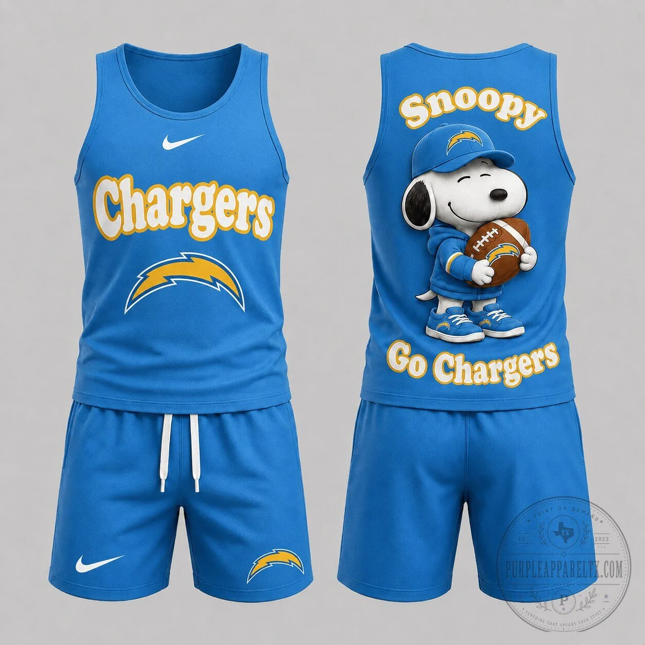 Snoopy Tank Top and Shorts Set for Los Angeles Chargers Game Day