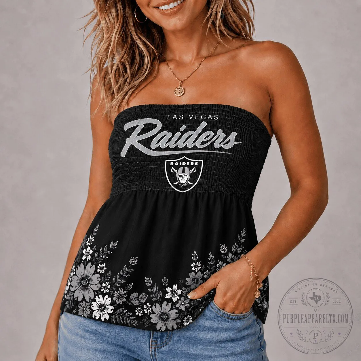 Las Vegas Raiders Floral Strapless Tube Top for Women
