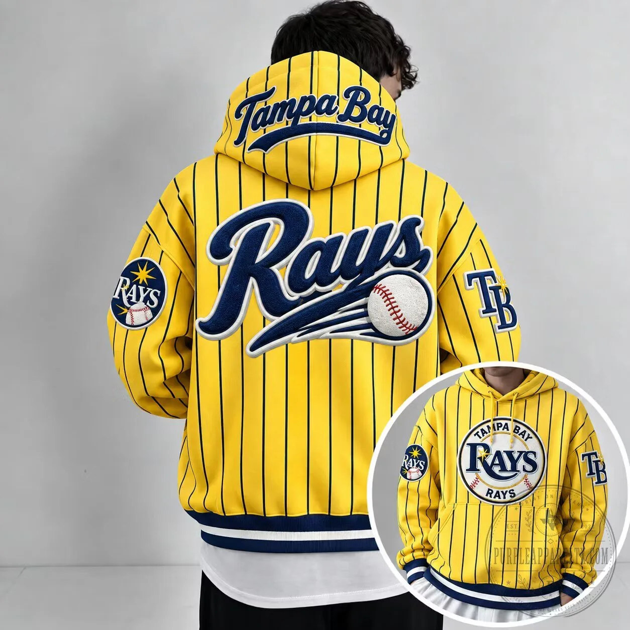 Tampa Bay Rays Baseball Striped Yellow Hoodie for Men and Women 2 Tampa Bay Rays Baseball Striped Yellow Hoodie for Men and Women