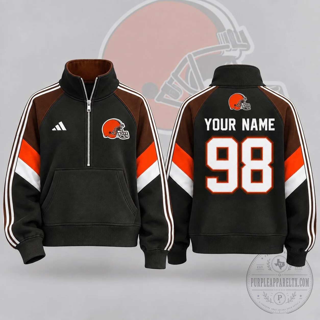 Cleveland Browns NFL Football Team Custom Name Number Half Zip Pullover Sweatshirt 5 Cleveland Browns NFL Football Team Custom Name Number Half Zip Pullover Sweatshirt