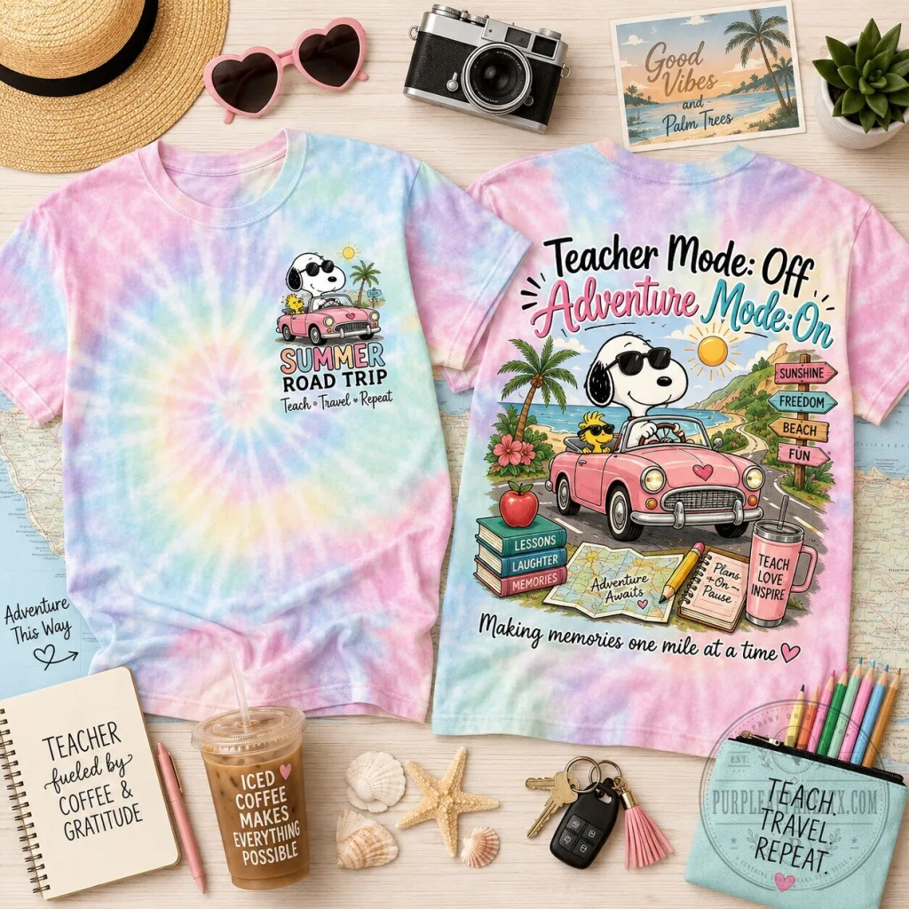 Snoopy Summer Road Trip Tie-Dye Teacher Mode Off Adventure Mode On T-Shirt Snoopy Summer Road Trip Tie-Dye Teacher Mode Off Adventure Mode On T-Shirt
