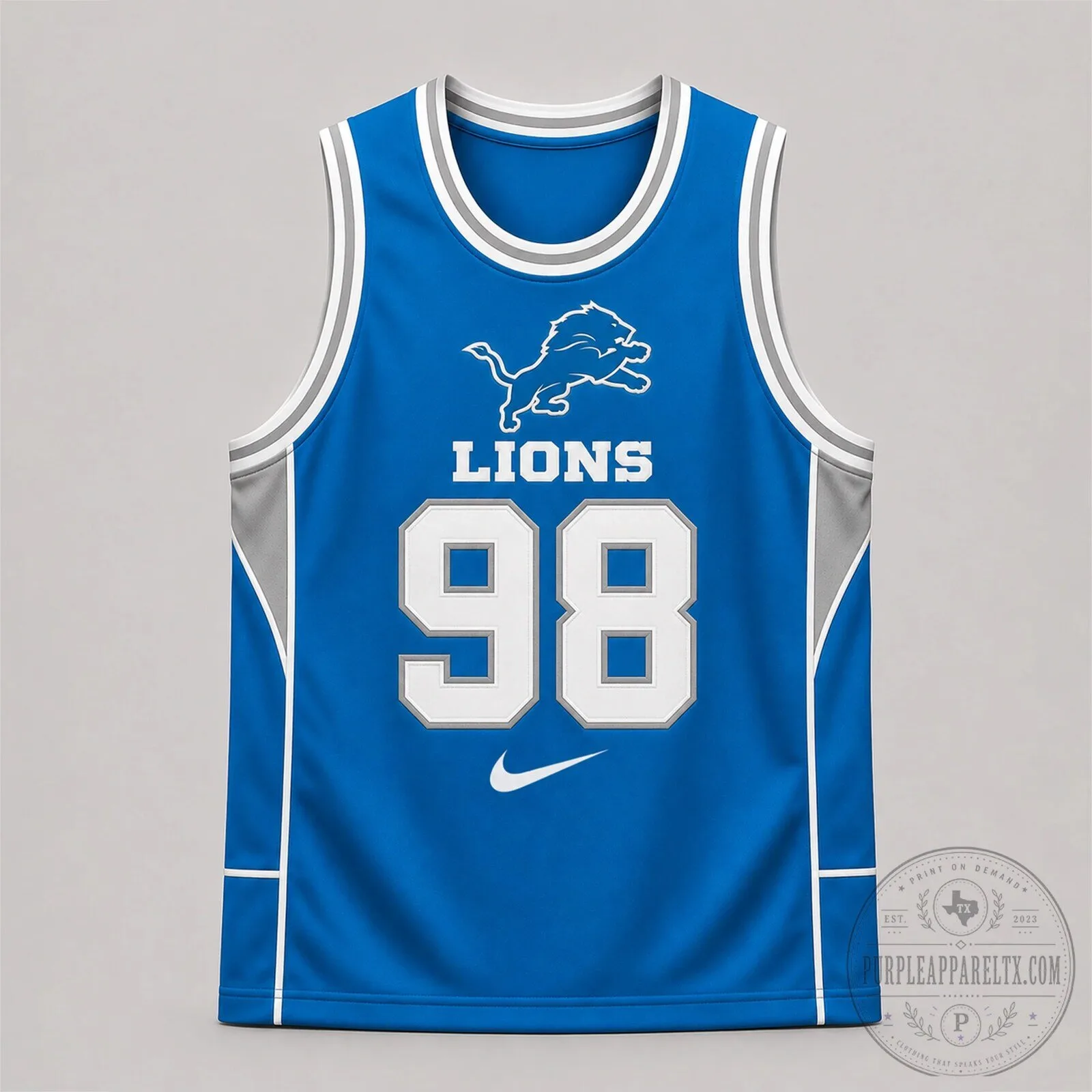 Detroit Lions Football Team Royal Blue Basketball Jersey