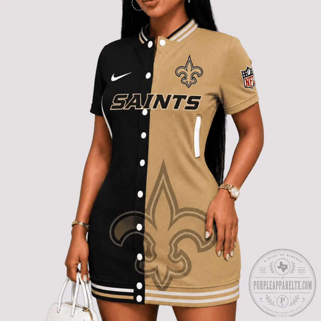 New Orleans Saints Black and Gold Split Design Women's Baseball Dress New Orleans Saints Black and Gold Split Design Women's Baseball Dress