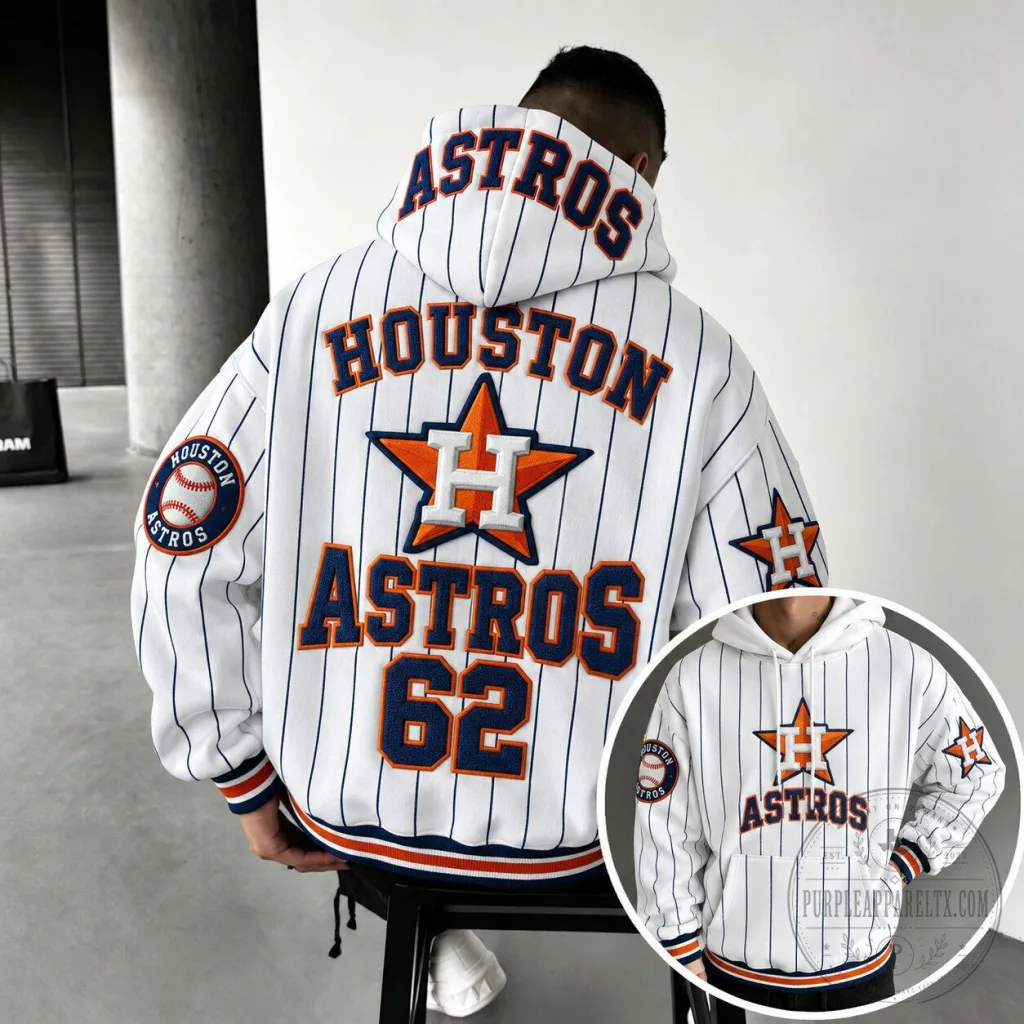 Houston Astros Pinstripe Baseball Team Logo Oversized Hoodie Houston Astros Pinstripe Baseball Team Logo Oversized Hoodie
