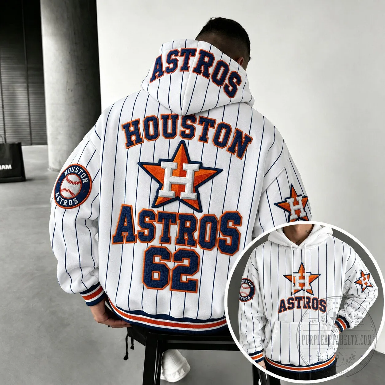 Houston Astros Pinstripe Baseball Team Logo Oversized Hoodie