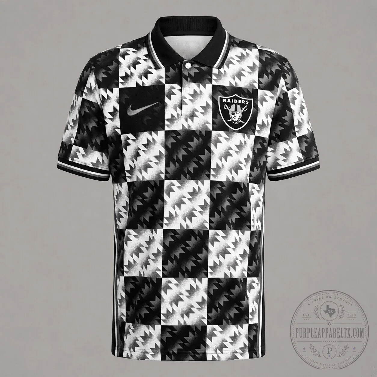 Las Vegas Raiders Nike Black White Geometric Pattern Polo Shirt