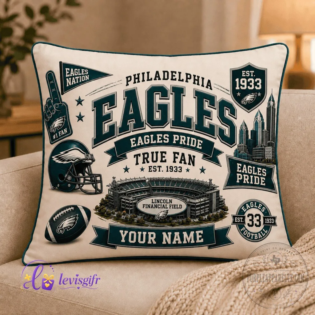Philadelphia Eagles Fan Personalized Vintage Throw Pillow Case, True Fan Gift Philadelphia Eagles Fan Personalized Vintage Throw Pillow Case, True Fan Gift