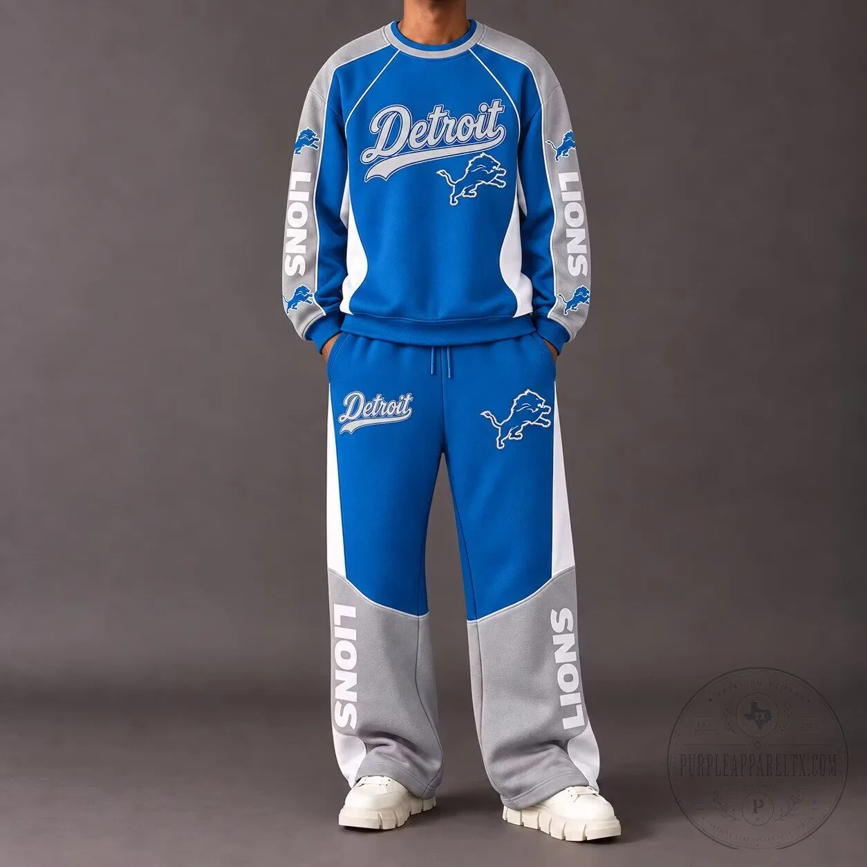 Detroit Lions Football Team Blue and Gray Sweatshirt and Sweatpants Set 1 Detroit Lions Football Team Blue and Gray Sweatshirt and Sweatpants Set