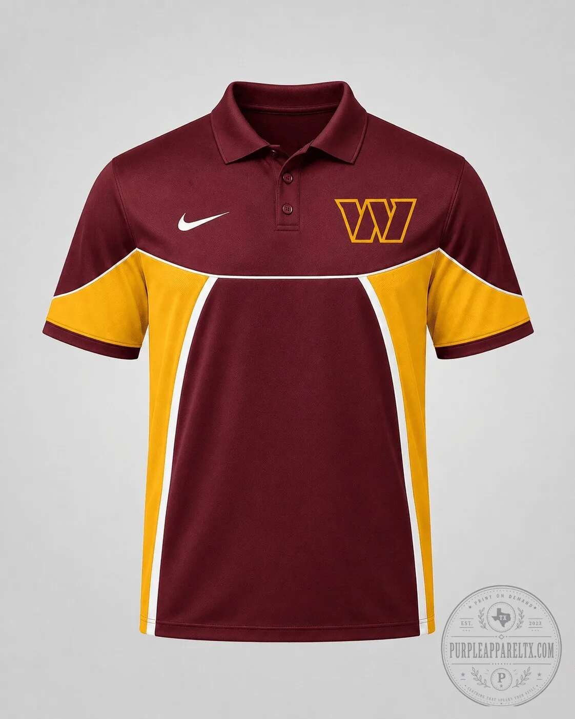 Maroon and Gold Polo Shirt featuring Washington Commanders NFL Team Logo