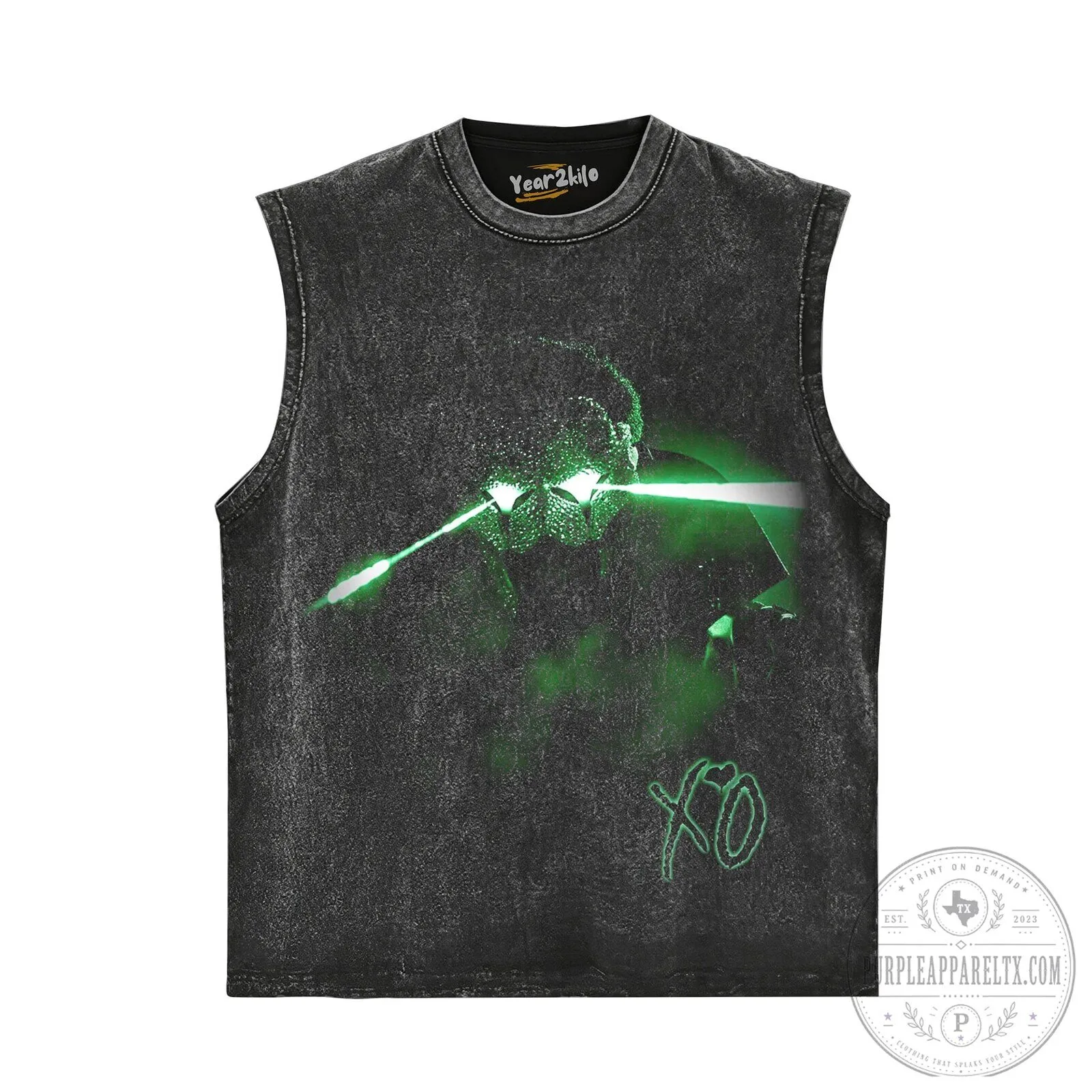 The Weeknd Green Laser Eyes XO Logo Black Washed T-Shirt 15 The Weeknd Green Laser Eyes XO Logo Black Washed T-Shirt