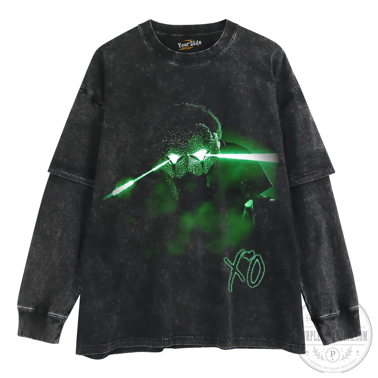 The Weeknd Green Laser Eyes XO Logo Black Washed T-Shirt 16 The Weeknd Green Laser Eyes XO Logo Black Washed T-Shirt