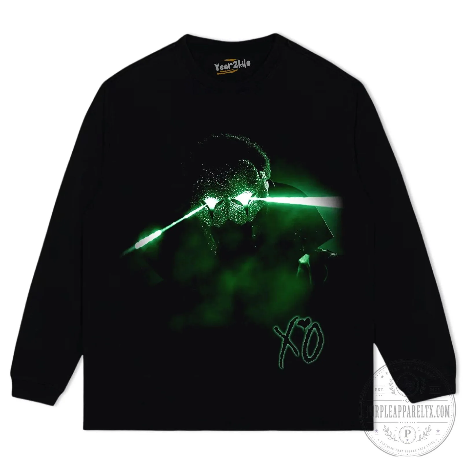 The Weeknd Green Laser Eyes XO Logo Black Washed T-Shirt 17 The Weeknd Green Laser Eyes XO Logo Black Washed T-Shirt