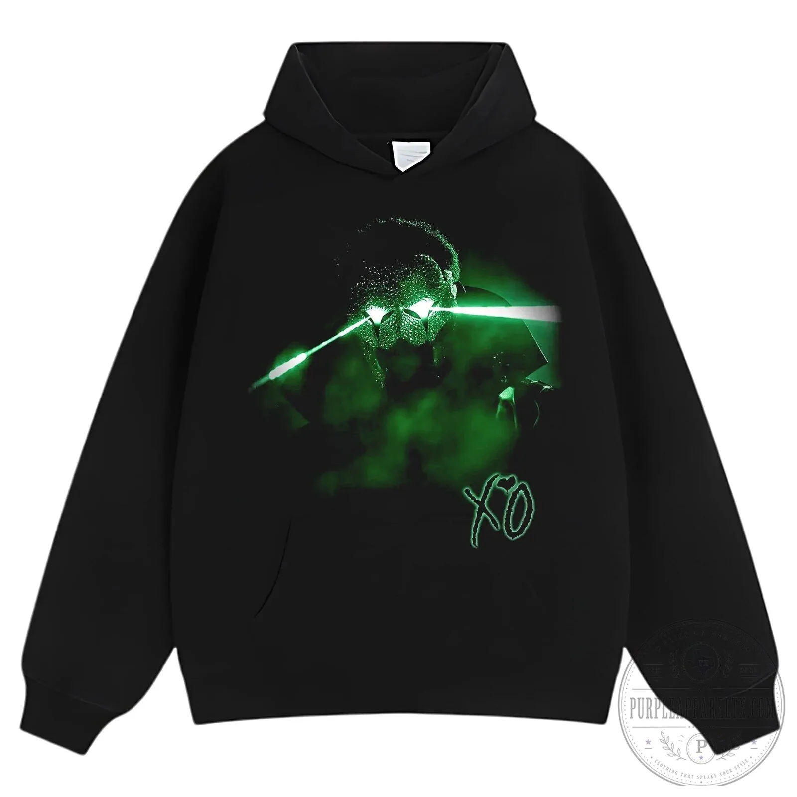 The Weeknd Green Laser Eyes XO Logo Black Washed T-Shirt 19 The Weeknd Green Laser Eyes XO Logo Black Washed T-Shirt