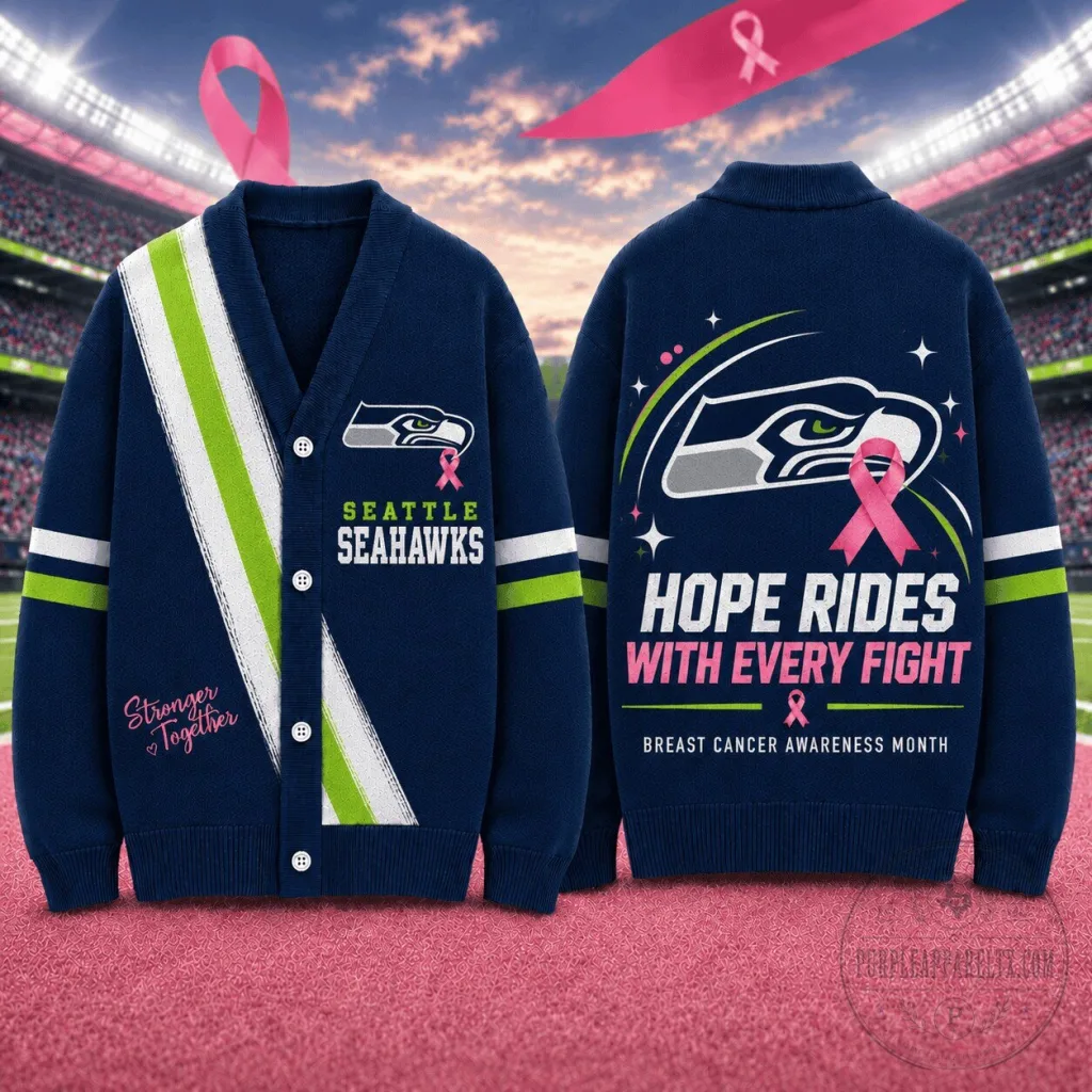 Hope Rides With Every Fight Cardigan for Breast Cancer Awareness - Seattle Seahawks Hope Rides With Every Fight Cardigan for Breast Cancer Awareness - Seattle Seahawks