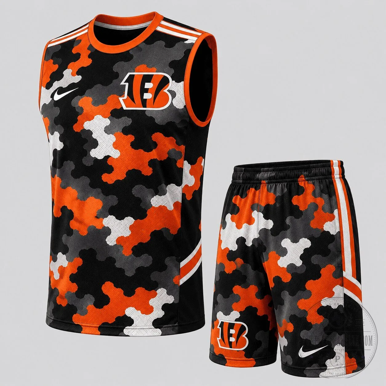 Cincinnati Bengals Camouflage Pattern Sleeveless Tank Top and Shorts Set