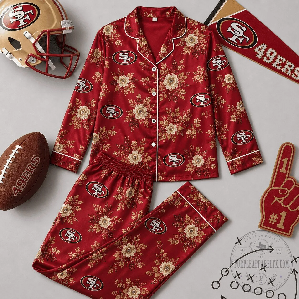 San Francisco 49ers Floral Print Pajamas Set for Women