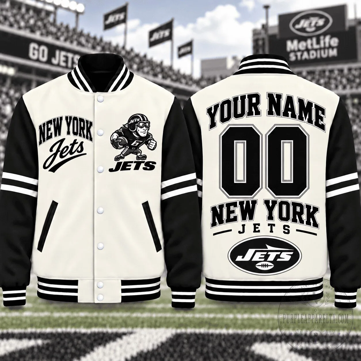 Varsity Jacket with Custom Name and Number for New York Jets Fans