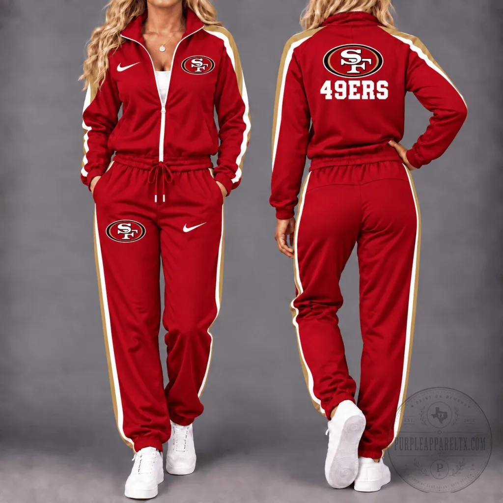 San Francisco 49ers Women's Red and Gold Tracksuit Set with Nike Logo San Francisco 49ers Women's Red and Gold Tracksuit Set with Nike Logo