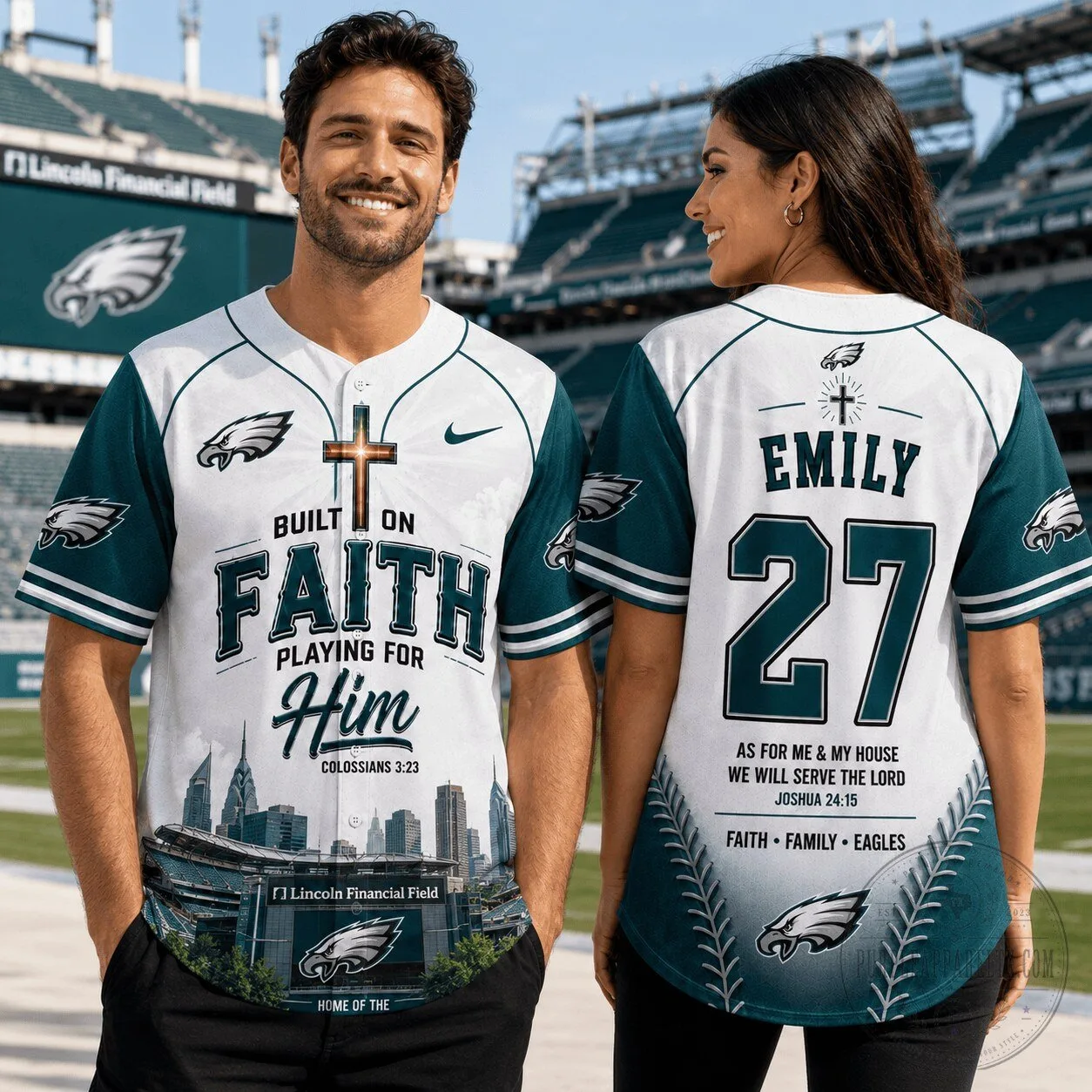 Philadelphia Football Eagles Built on Faith Playing for Him Baseball Jersey
