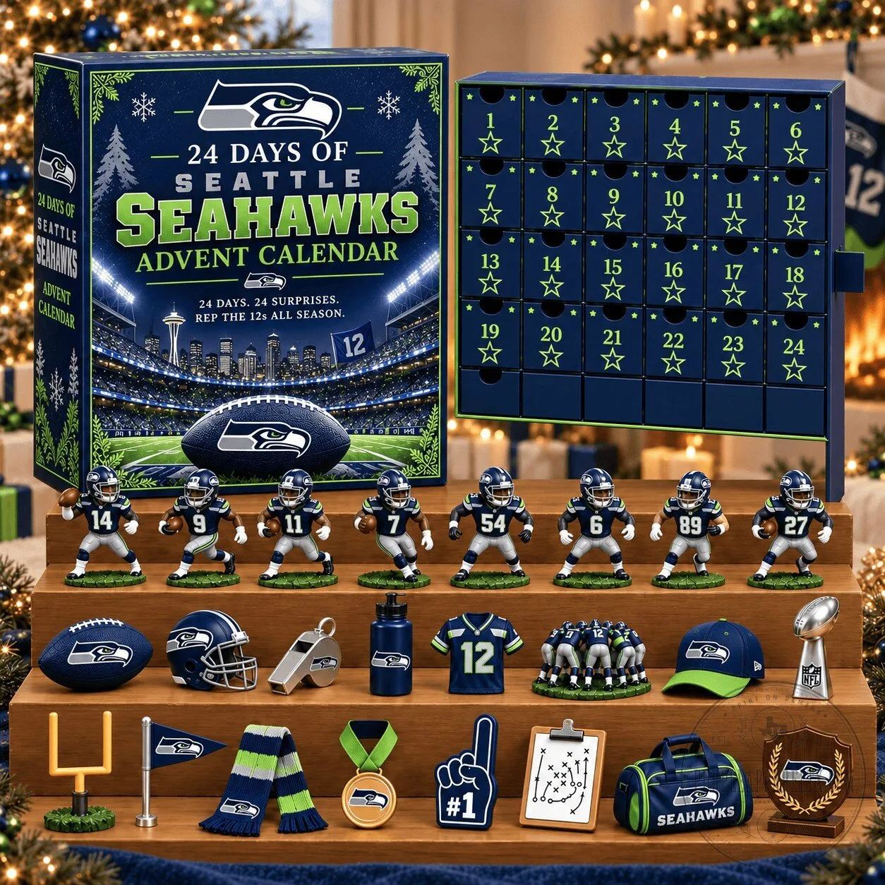 Seattle Seahawks Football Team 24 Day Advent Calendar with Figurines and Gifts