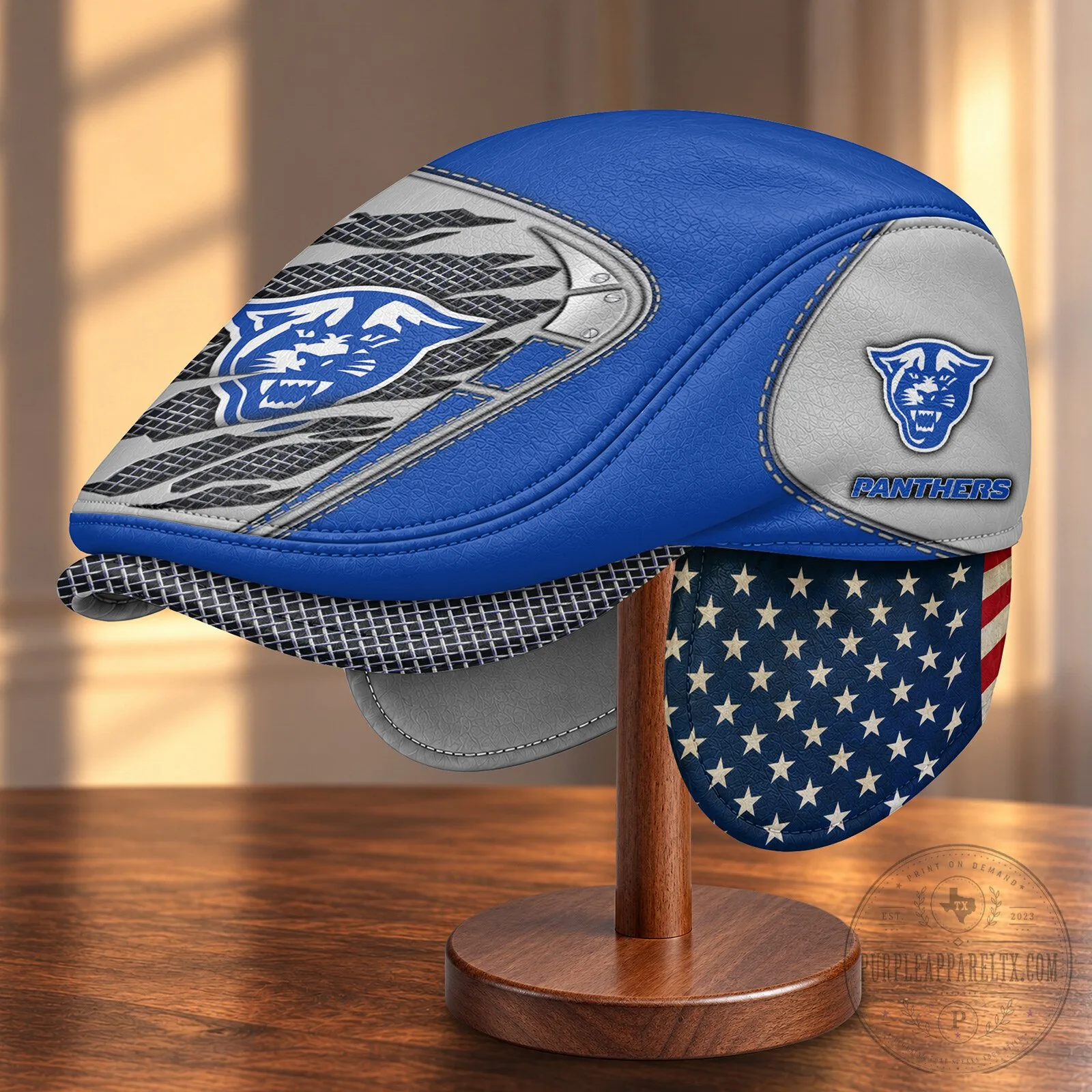 Georgia State Panthers NCAA Golf Flat Cap with American Flag Ear Flaps