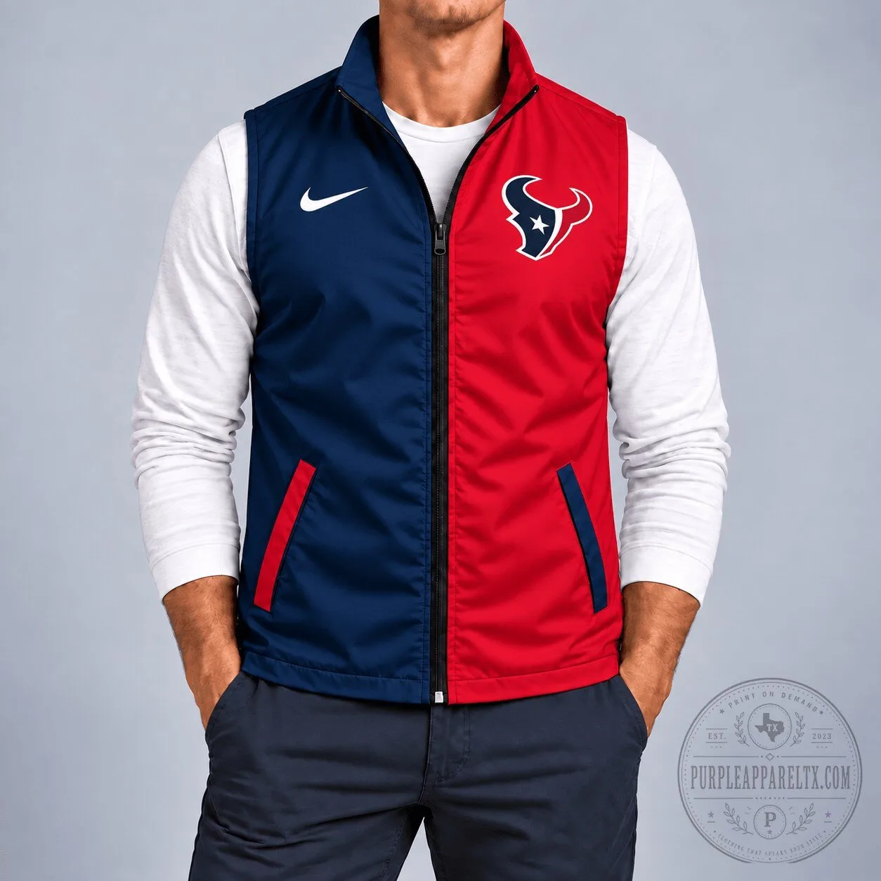 Houston Texans Nike NFL Fan Gear Red and Blue Zip Up Vest