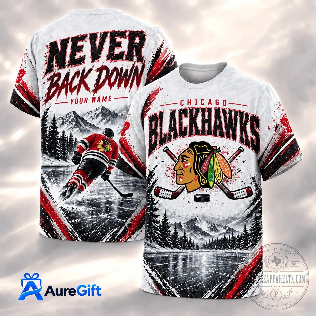 Chicago Blackhawks Never Back Down Personalized 1D Fan T-Shirt