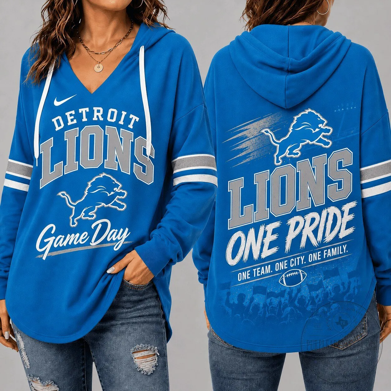Detroit Lions Game Day One Pride Blue V-Neck Hoodie for Women 5 Detroit Lions Game Day One Pride Blue V-Neck Hoodie for Women