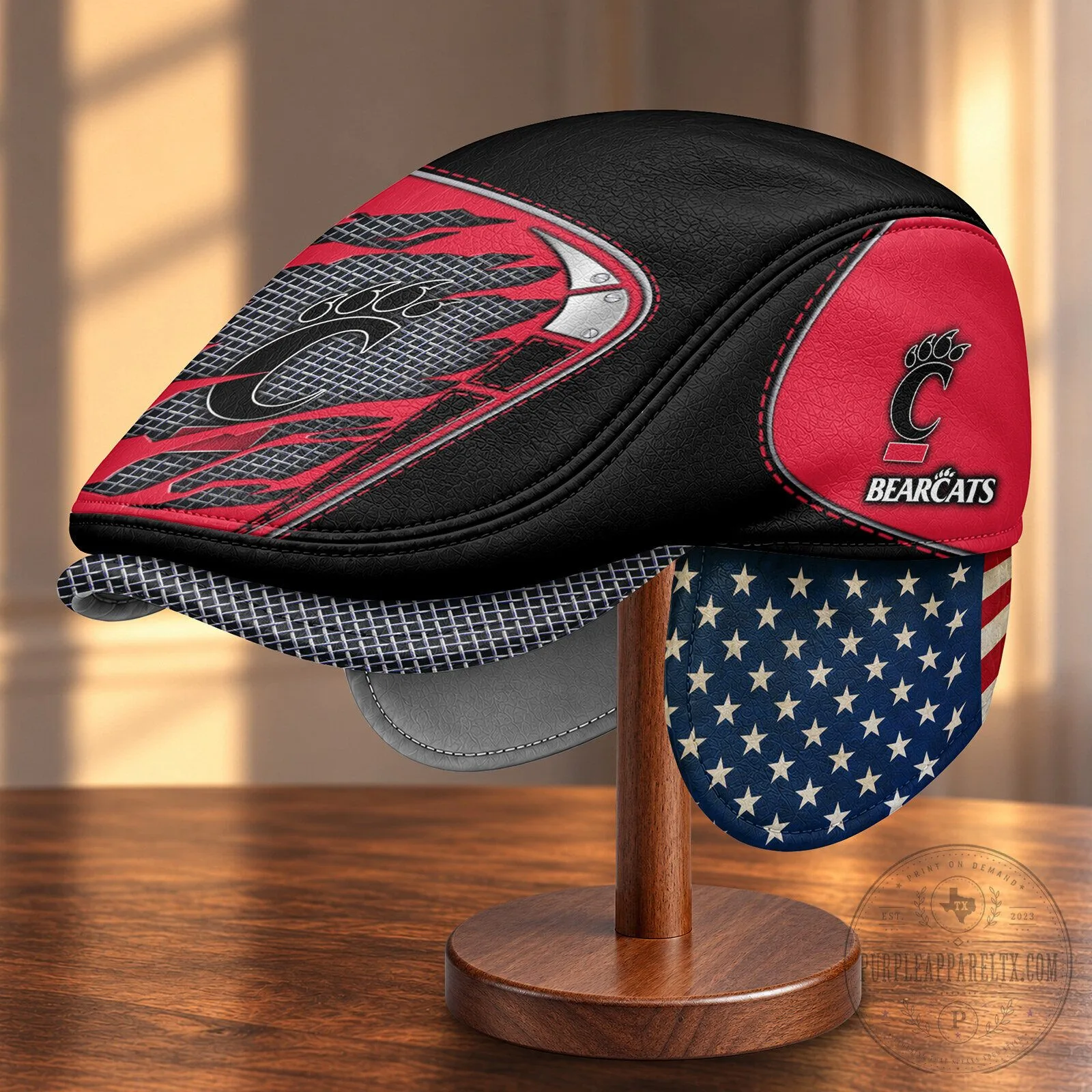 Cincinnati Bearcats NCAA Flat Cap with Foldable Ear Flaps 2 Cincinnati Bearcats NCAA Flat Cap with Foldable Ear Flaps