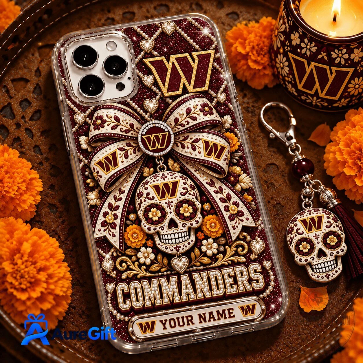 Washington Commanders Day of the Dead Personalized Phone Case