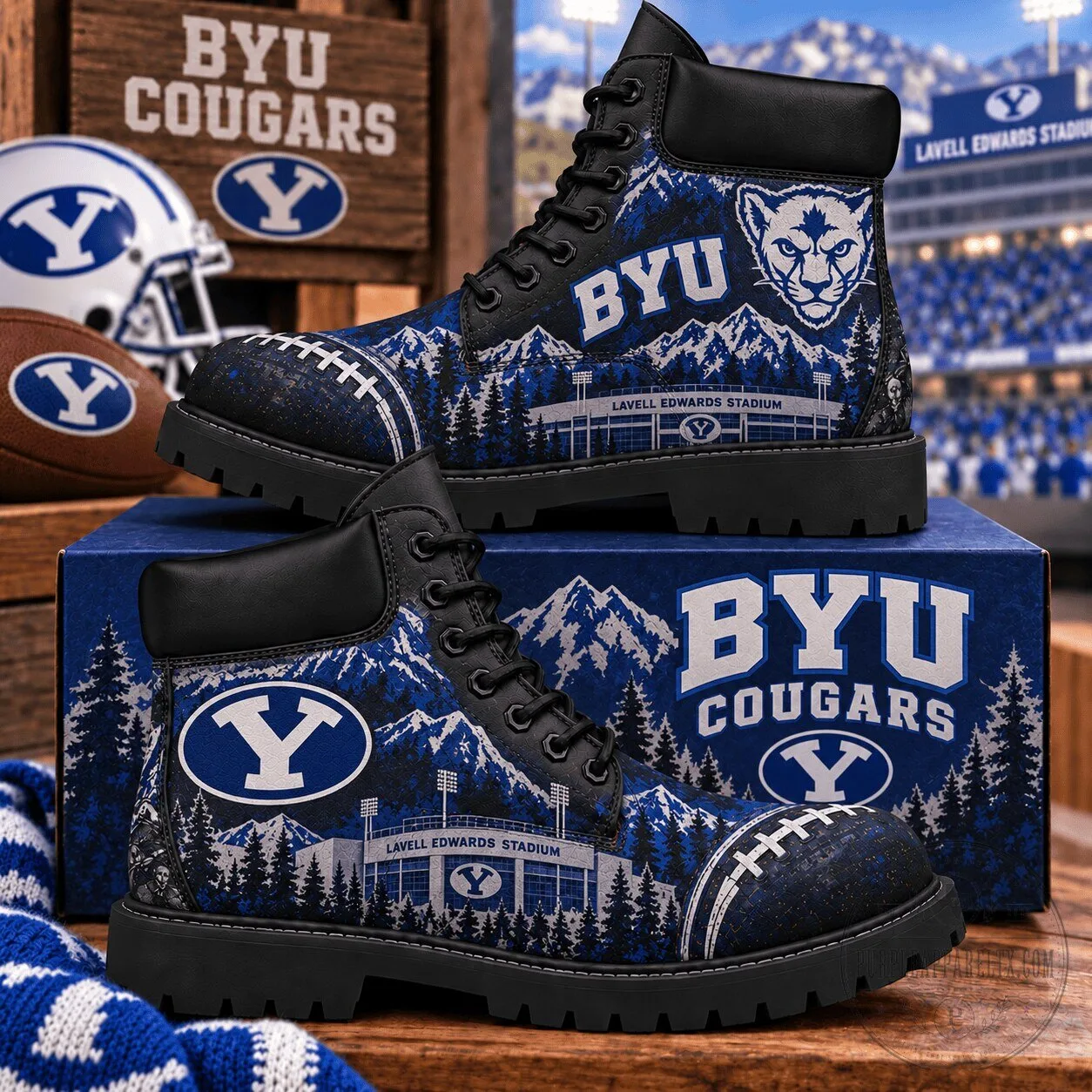 Brigham Young University Cougars Football Team High Top Boots