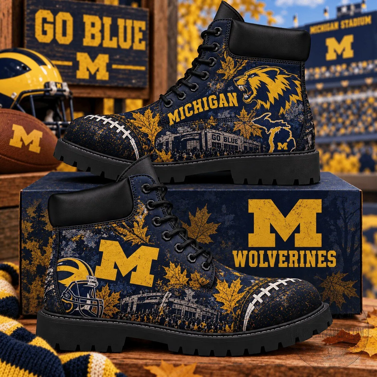 Michigan Wolverines Football Team Fan High-Top Boots 2 Michigan Wolverines Football Team Fan High-Top Boots