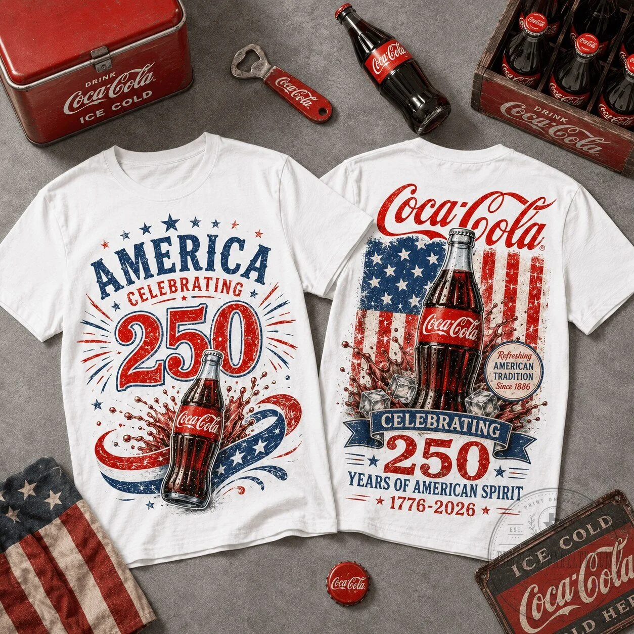 Fourth of July Coca-Cola America Celebrating 250 Years of American Spirit T-Shirt