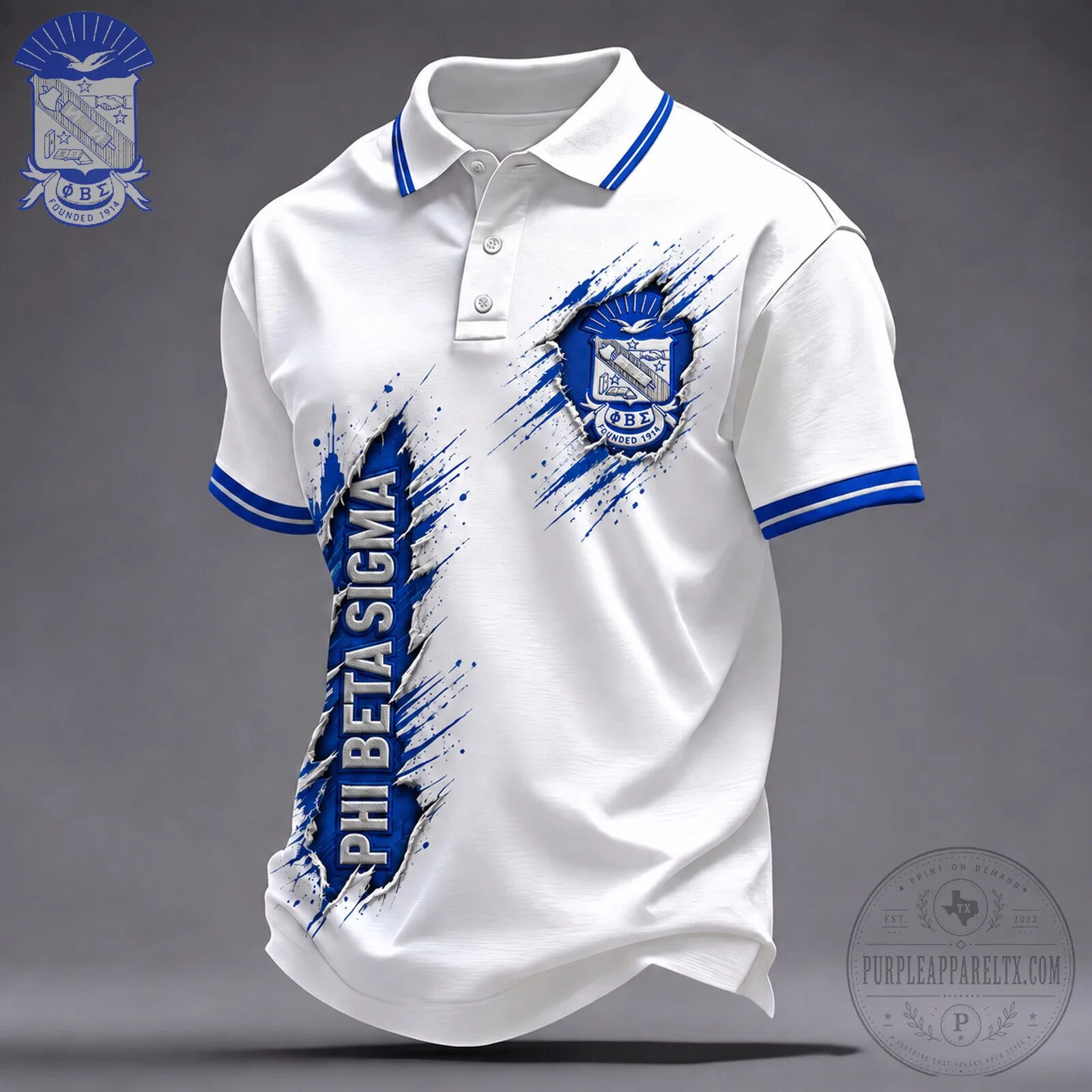Phi Beta Sigma Fraternity White and Blue Striped Polo Shirt 2 Phi Beta Sigma Fraternity White and Blue Striped Polo Shirt