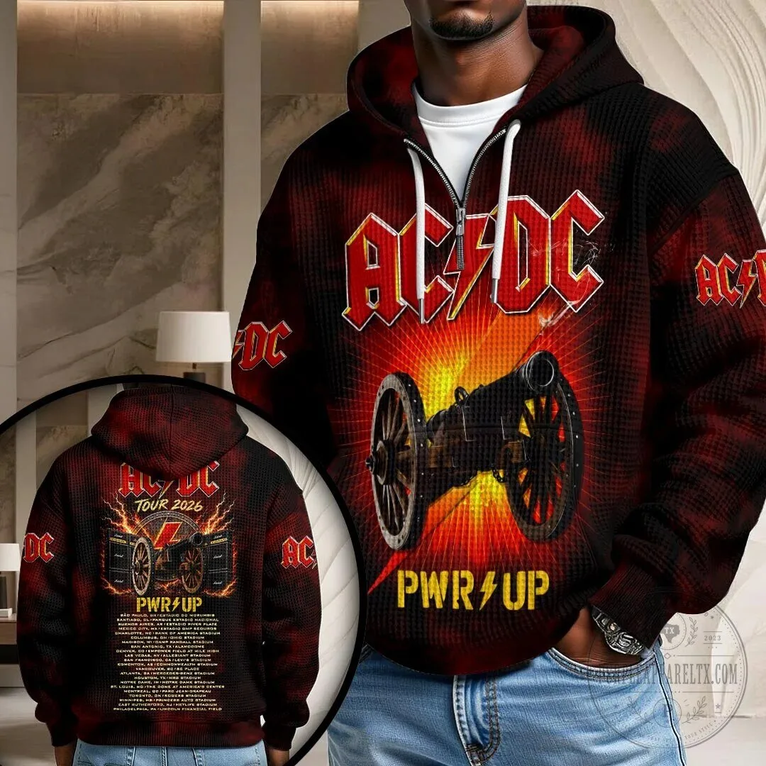 ACDC PWR UP Tour 2026 Cannon Graphic Red Waffle Knit Hoodie