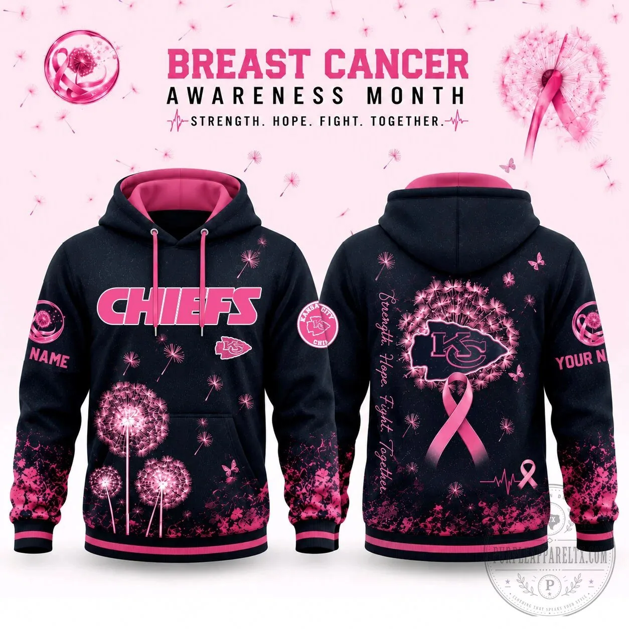 Kansas City Chiefs Breast Cancer Awareness Dandelion Strength Hope Fight Hoodie