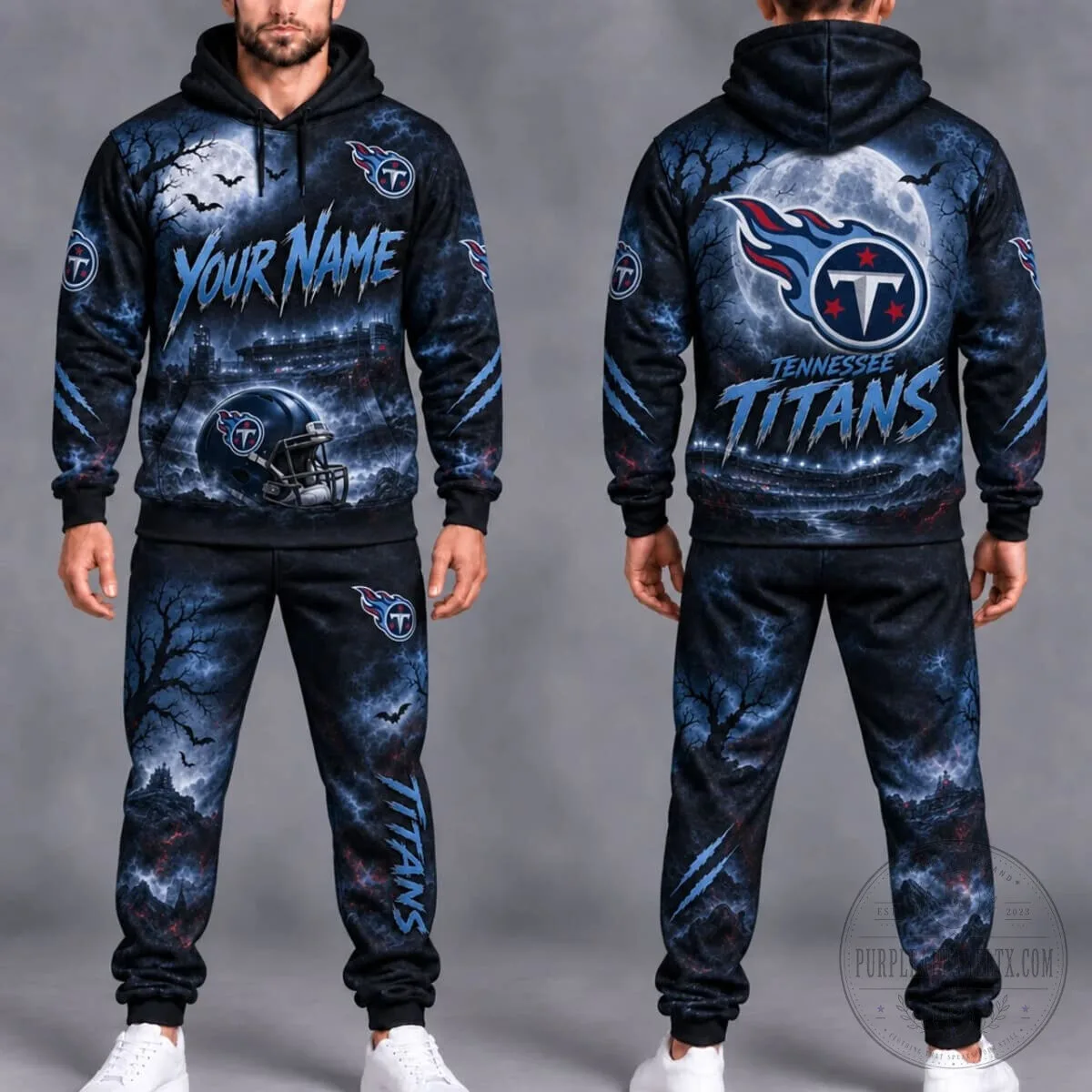 Tennessee Football Titans Moonlit Skyline Personalized Hoodie